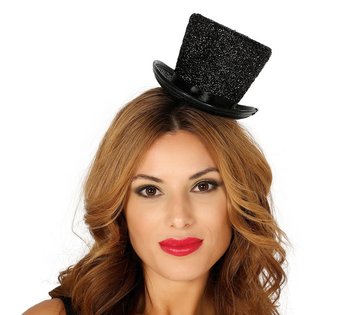 Czarny mini kapelusz kapelusik brokatowy - Guirca