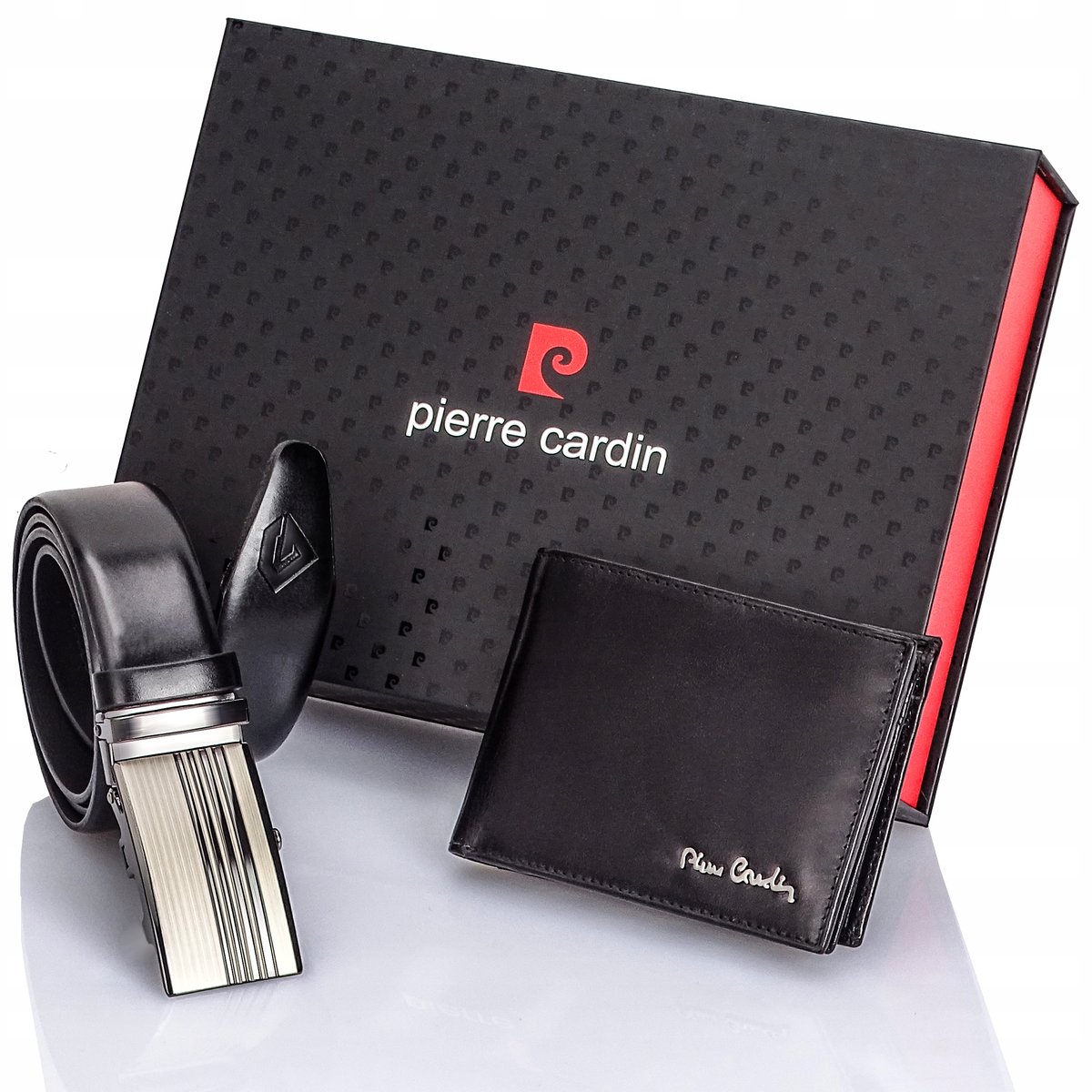Czarny Pasek+Portfel Pierre Cardin AUTOMAT Skóra