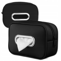 Czarny pokrowiec na zagłówek organizer na chusteczki do samochodu skórzany