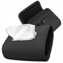 Czarny pokrowiec na zagłówek organizer na chusteczki skórzany do samochodu