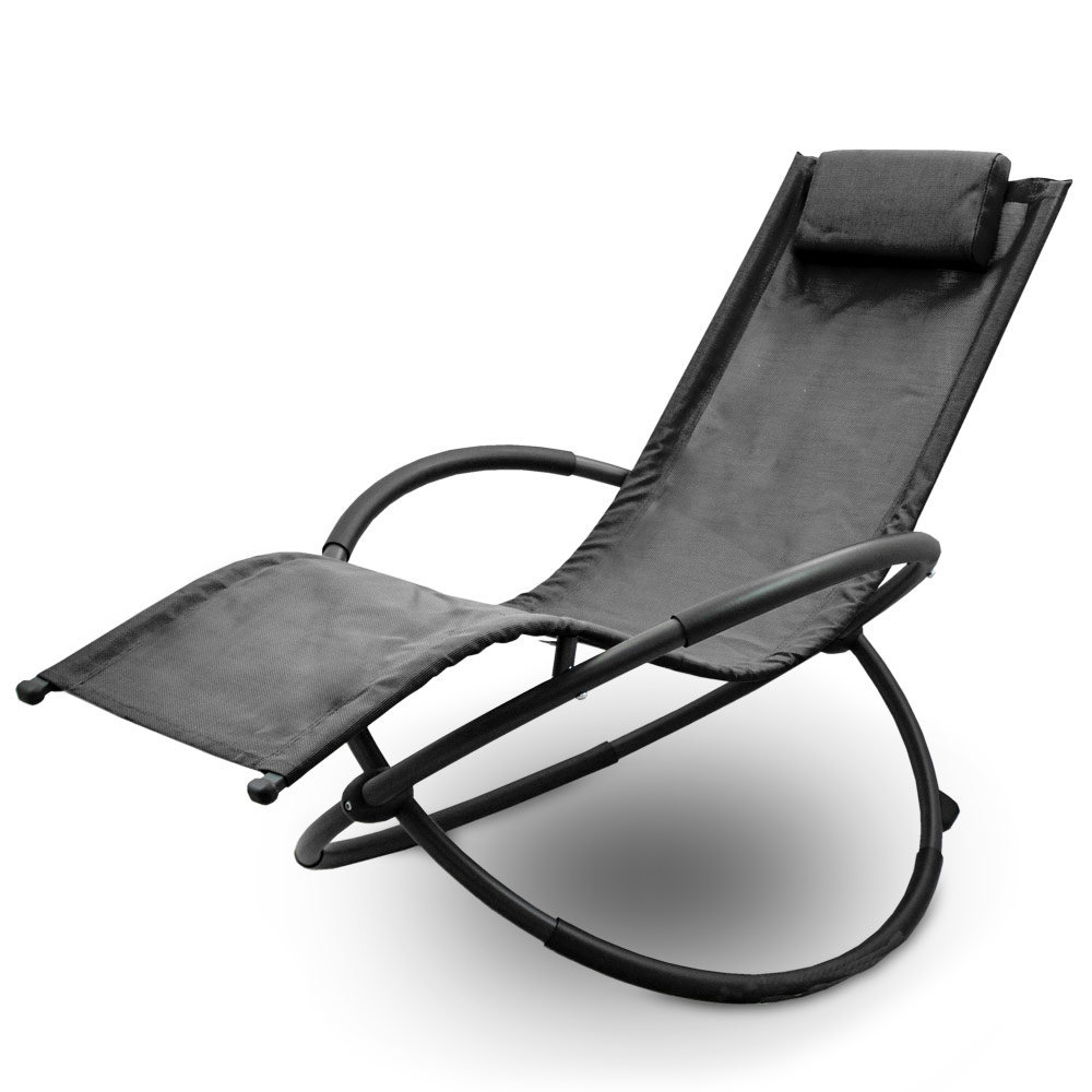 Zdjęcia - Meble ogrodowe Czarny Relaksacyjny Leżak Fotel Ogrodowy Bujany