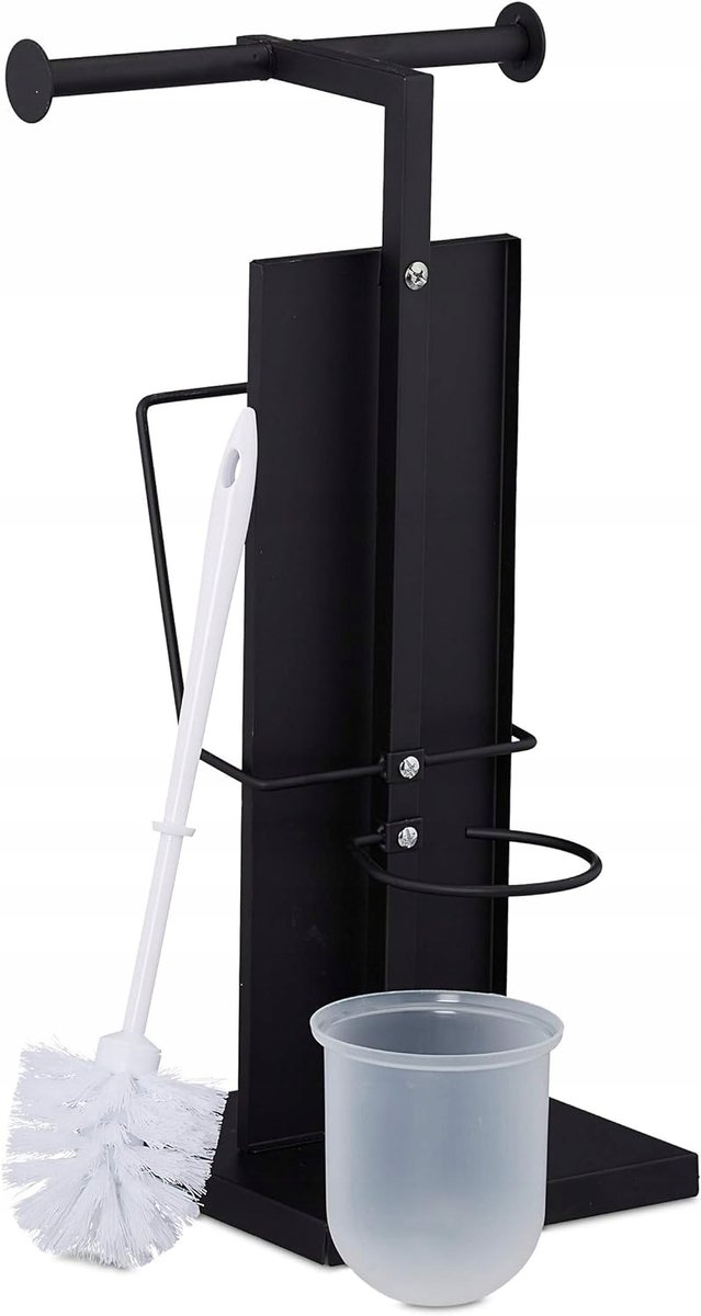 RELAXDAYS Relaxdays Czarny Stojak Na Papier Ze Szczotką Toaletową Wc I Półką Na Gazety Książki