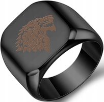 Czarny Sygnet z Wilkiem Wolf Wiedźmin Luksusowy Elegancki Stal Szlachetna Inna marka