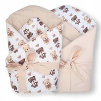 Czas Bobasa Rożek Niemowlęcy Becik Otulacz Dwustronny Bawełna 80X80 Misie Serca