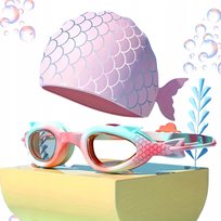 Czepek i okulary do pływania dla dzieci SYRENKA ZESTAW NA BASEN GOGLE