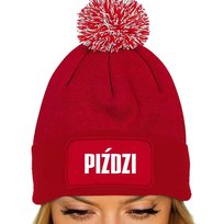 Czerwona Czapka Zimowa Z Pomponem PIŹDZI Ciepła Na Prezent Wzory