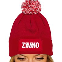 Czerwona Czapka Zimowa Z Pomponem ZIMNO Ciepła Na Prezent Wzory