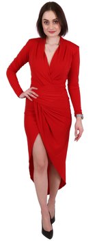 Czerwona, drapowana sukienka z głębokim dekoltem John Zack - sarcia.eu