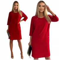 Czerwona Prosta Świecąca Brokatowa Sukienka Mini Sylwester Rozmiar 38 Glam