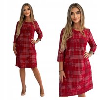 Czerwona Śliczna Prosta Sukienka w Kratkę Rozmiar 38