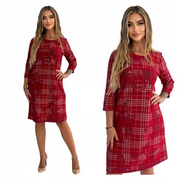 Czerwona Śliczna Prosta Sukienka w Kratkę Rozmiar 38 - Inna marka