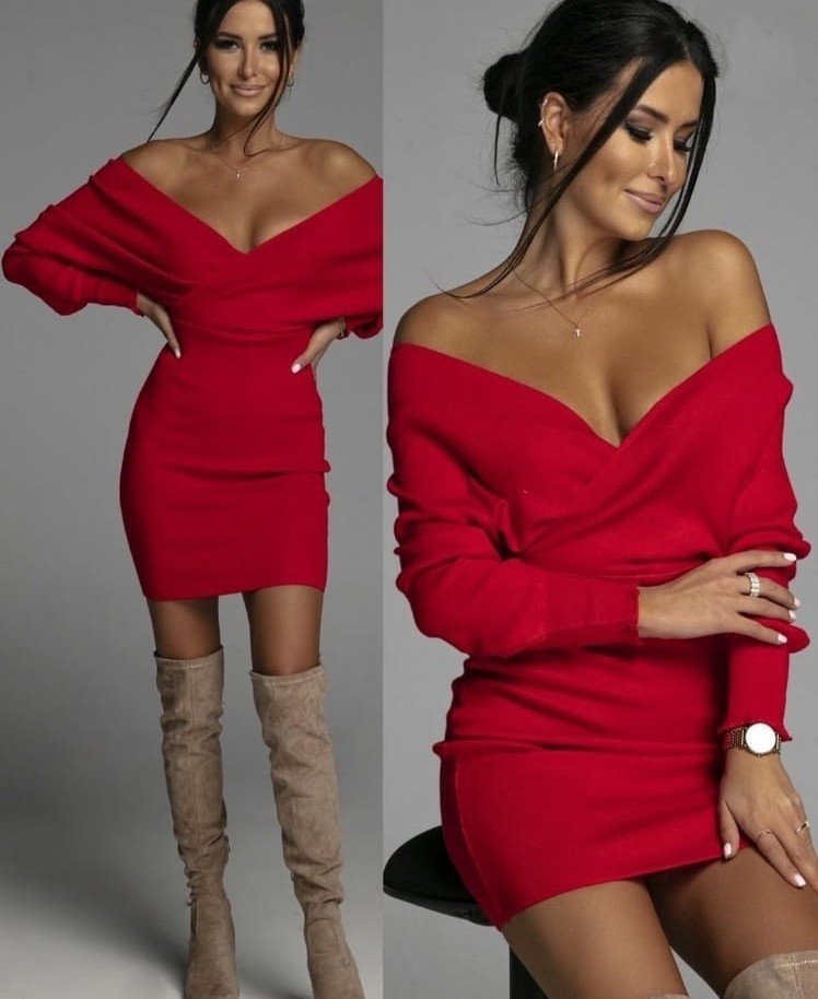 Czerwona Sukienka Mini Z Odsłoniętymi Ramionami Czerwony L/Xl - Inna marka  | Moda Sklep 