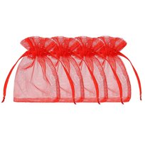 Czerwona torebka ozdobna do zapakowania drobnego prezentu szofonowa organza