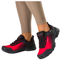 Czerwone buty trekkingowe damskie buty sportowe softshell na bieżnikowanej podeszwie sznurowane czarne wstawki Carla 8529-38