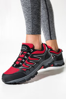 Czerwone buty trekkingowe damskie sznurowane z czarnymi dodatkami softshell Casu B2113-5-41