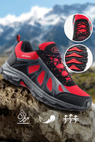 Czerwone buty trekkingowe damskie z czarnymi dodatkami sznurowane softshell Casu B2110-4-38