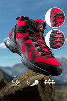 Czerwone buty trekkingowe damskie z czarnymi dodatkami sznurowane softshell casu b2115-4-39