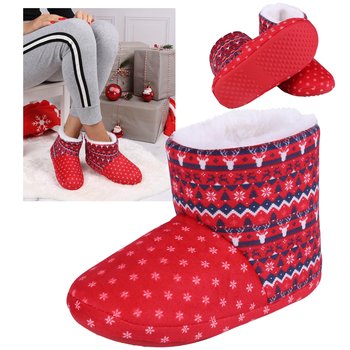 Czerwone, dziecięce papcie/kapcie w świąteczny wzór 32 EU - sarcia.eu