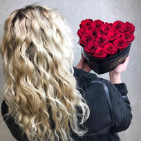 Czerwone Wieczne Róże Czarny Flowerbox Serce Heart