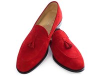 Czerwone wsuwane buty męskie - nubukowe mokasyny loafersy T149  45 Modini