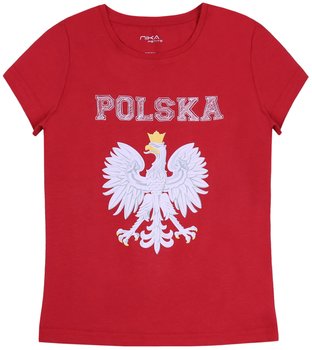Czerwony, dziewczęcy t-shirt z orłem POLSKA - sarcia.eu