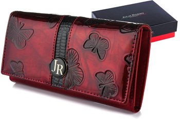 Czerwony J.Rosso damski portfel na suwak skóra lakier motyle W38 czerwony
