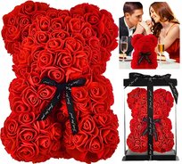 Czerwony Miś Z Róż Wyjątkowy Prezent Na Walentynki + Kokarda + Opakowanie