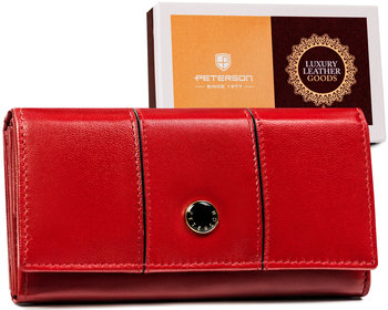 Czerwony skórzany portfel damski na zatrzask PETERSON - Peterson