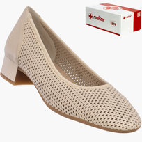 Czółenka Damskie RIEKER Buty Skórzane Ażurowe Na Klocku Beżowe 43459-60 38 Rieker