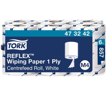 Czyściwo papierowe M4 Tork Reflex™, białe, wielozadaniowe, 6 × 857 odcinków, 473242 - Tork