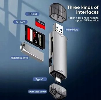 Czytnik kart 5w1 adapter USB 3.0 USB typu C na kartę pamięci SD TF srebrny - Inny producent
