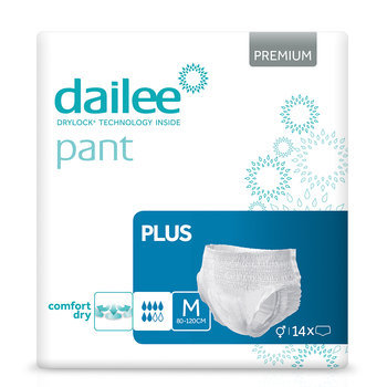 Dailee Pants Plus M, 90x Majtki Chłonne Rozmiar M, 6 Paczek po 15 Pieluchomajtki, Superchłonne pieluchy dla dorosłych, 90 szt - Dailee