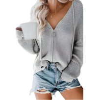 Damska Bluza z Kapturem Kardigan Dzianina Dekold Serek Szara XL