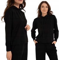 DAMSKA BLUZA Z KAPTUREM WKŁADANA PRZEZ GŁOWĘ WYGODNA MIĘKKA MORAJ L BLACK