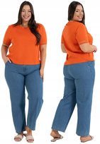 Damska Bluzka 100% Bawełna Gładka z Koronkowym Rękawem POMARAŃCZOWA MORAJ L