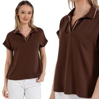 DAMSKA BLUZKA DAMSKA T-SHIRT DEKOLT POLO KOSZULKA 100% WISKOZA MORAJ L BROWN Moraj