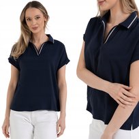 DAMSKA BLUZKA DAMSKA T-SHIRT DEKOLT POLO KOSZULKA 100% WISKOZA MORAJ M NAVY Moraj