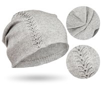 Damska czapka slouchy szara PETERSON zimowa stylowa wzór z kryształków