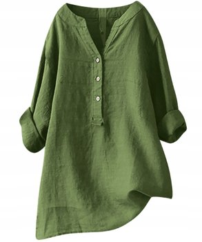 Damska Koszula Bawełniana Z Długim Rękawem Dekolt W Serek - Oliwkowa - Inna marka