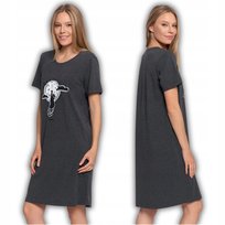 Damska Koszula Nocna Luźna Z Krótkim Rękawem Z Nadrukiem Kota Moraj S Grey Melange