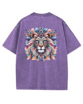 Damska koszulka oversize efekt sprania Artystyczny Kolorowy Lew Fioletowa XL