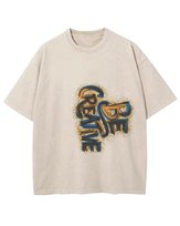 Damska koszulka oversize efekt sprania Bądź Kreatywny Rozwój Beżowa S