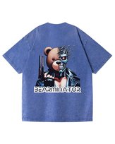 Damska koszulka oversize efekt sprania Bearminator Miś Śmieszne Niebieska XL