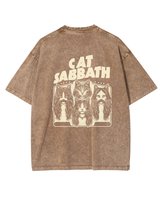 Damska koszulka oversize efekt sprania Cat Sabbath Parodia Brązowa 3XL