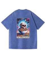 Damska koszulka oversize efekt sprania Czaszka Płatki Śmieszne Niebieska XL