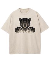 Damska koszulka oversize efekt sprania Dzika Pantera Zwierzęta Beżowa L