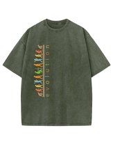 Damska koszulka oversize efekt sprania Ewolucja Rozwój Grafika Khaki XL