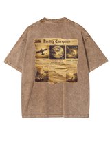 Damska koszulka oversize efekt sprania Gazeta Newsy Wiadomości Brązowa 3XL