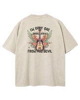 Damska koszulka oversize efekt sprania Gitara Akustyczna Beżowa S