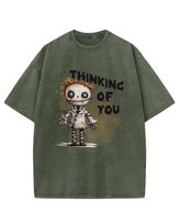 Damska koszulka oversize efekt sprania Horror Straszna Lalka Khaki 3XL